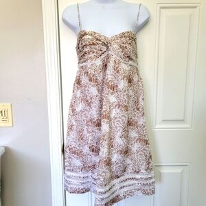 NWT LOFT Tan White Spaghetti Straps Lace Trim Ruffle Chest Sundress Size 0